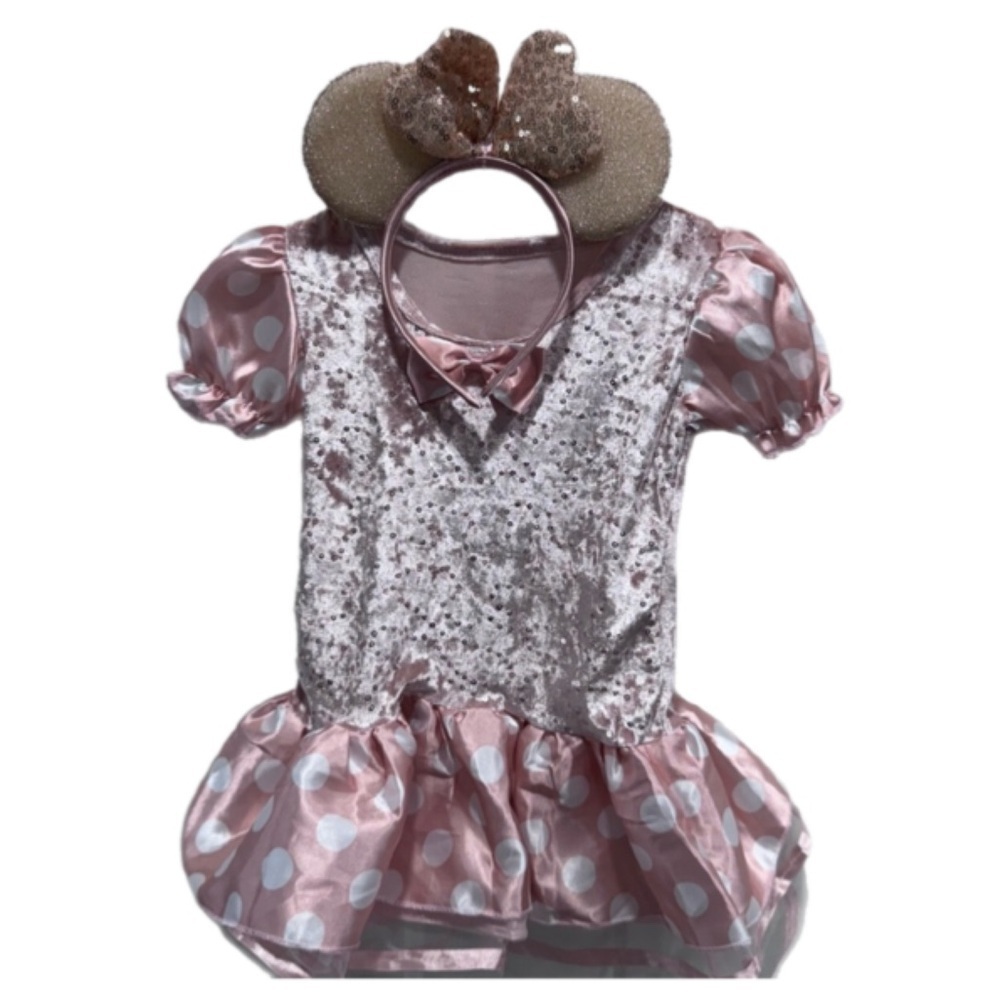 ☃️Minnie Mouse Pink Polka Dot Dress with Glittery Minnie Ears